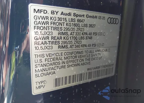 2025 Audi Rs Q8 Quattro Tiptronic z USA, uszkodzony, nr VIN WU1ARBF17SD039236